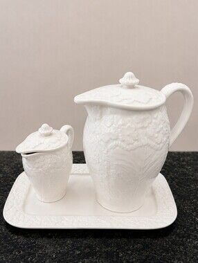 Vintage Ferncroft Japan embossed white ceramic serving set Arts & Crafts Tea